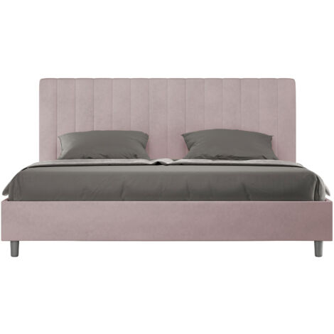 Letto Matrimoniale King Size 180x200 cm con Rete e Contenitore Imbottito in Microfibra Agueda Glicine