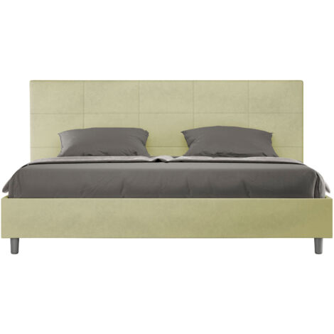 Letto Matrimoniale King Size 180x200 cm con Rete Imbottito in Microfibra Mika Tè Verde