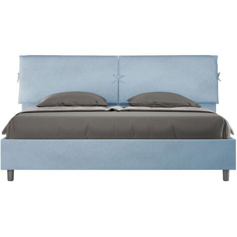 Letto Matrimoniale King Size 180x200 cm con Rete Testata con Cuscini Imbottito in Microfibra Mados Azzurro