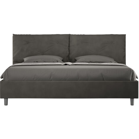 Letto Matrimoniale King Size 200x200 cm con Rete e Contenitore Imbottito in Microfibra Appia Large Grigio