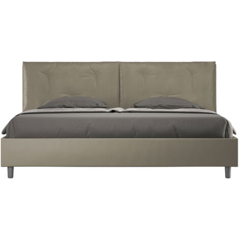 Letto Matrimoniale King Size 200x200 cm con Rete e Contenitore Imbottito in Similpelle Appia Large Cappuccino