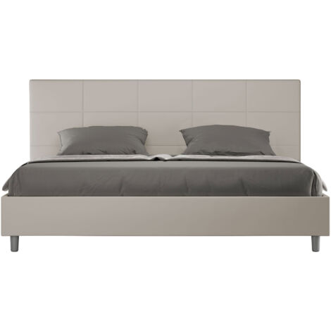 Letto Matrimoniale King Size 200x200 cm con Rete e Contenitore Imbottito in Similpelle Mika Tortora