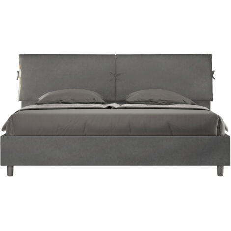 Letto Matrimoniale King Size 200x200 cm con Rete e Contenitore Testata con Cuscini Imbottito in Microfibra Mados Grigio