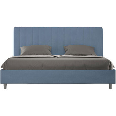 Letto Matrimoniale King Size 200x200 cm con Rete Imbottito in Microfibra Agueda Blu