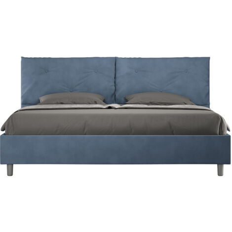 Letto Matrimoniale King Size 200x200 cm con Rete Imbottito in Microfibra Appia Large Blu