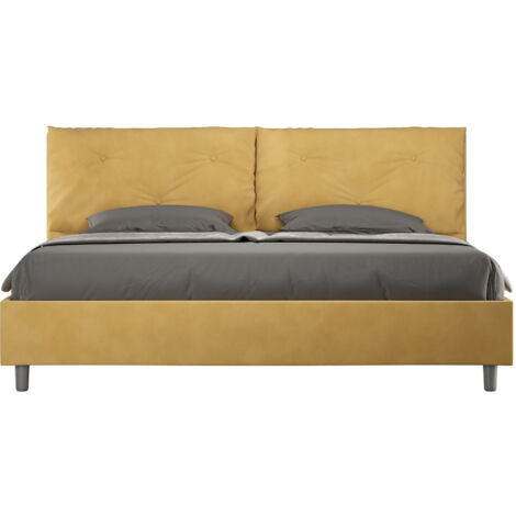 Letto Matrimoniale King Size 200x200 cm con Rete Imbottito in Microfibra Appia Large Ocra