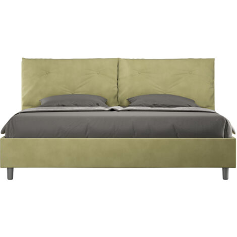 Letto Matrimoniale King Size 200x200 cm con Rete Imbottito in Microfibra Appia Large Tè Verde