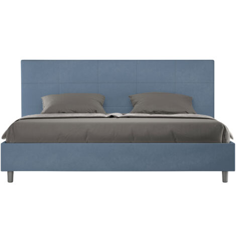 Letto Matrimoniale King Size 200x200 cm con Rete Imbottito in Microfibra Mika Blu