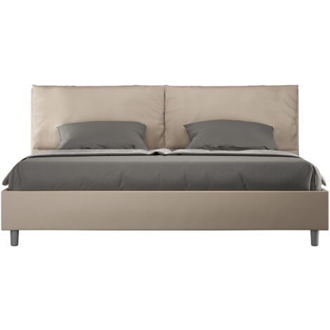 Letto Matrimoniale King Size 200x200 cm con Rete Imbottito in Similpelle Antea Large Tortora