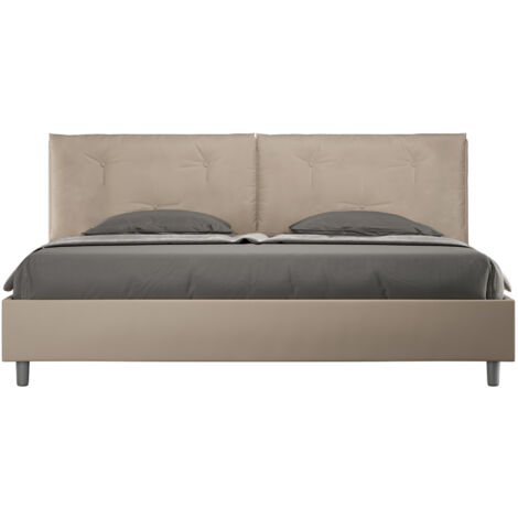 Letto Matrimoniale King Size 200x200 cm con Rete Imbottito in Similpelle Appia Large Tortora