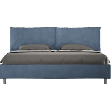 Letto Matrimoniale King Size 200x200 cm Senza Rete Imbottito in Microfibra Antea Large Blu