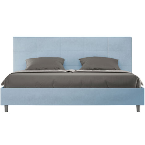Letto Matrimoniale King Size 200x200 cm Senza Rete Imbottito in Microfibra Mika Azzurro
