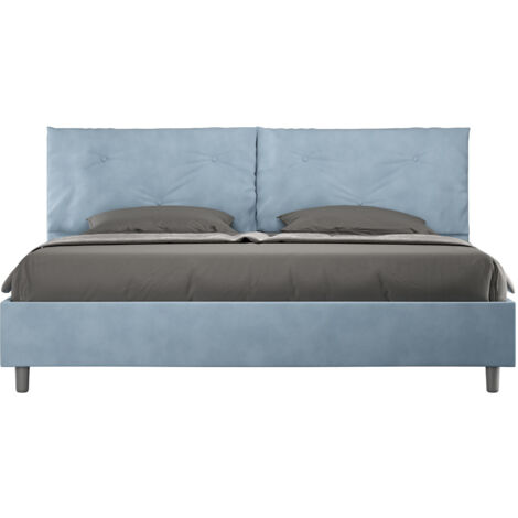 Letto Matrimoniale King Size 200x210 cm con Rete e Contenitore Imbottito in Microfibra Appia Large Azzurro