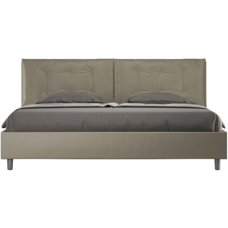 Letto Matrimoniale King Size 200x210 cm con Rete e Contenitore Testata con Cuscini Imbottito in Similpelle Annalisa Large Cappuccino