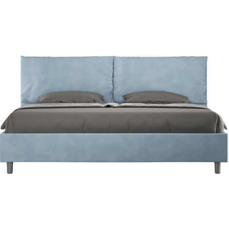 Letto Matrimoniale King Size 200x210 cm con Rete Imbottito in Microfibra Antea Large Azzurro