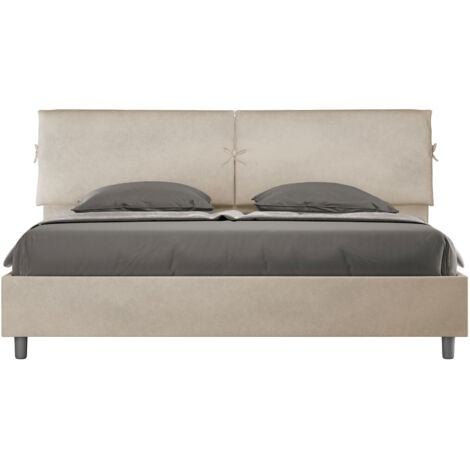 Letto Matrimoniale King Size 200x210 cm con Rete Testata con Cuscini Imbottito in Microfibra Mados Sabbia