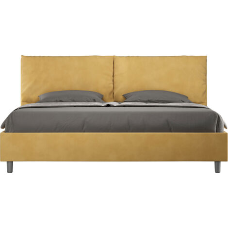 Letto Matrimoniale King Size 200x210 cm Senza Rete Imbottito in Microfibra Antea Large Ocra