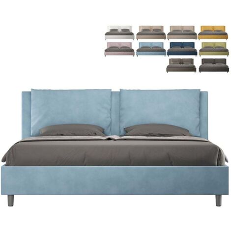 Letto Matrimoniale King size rivestito in Microfibra - APPIA - Dimensione Rete: 200x210 - Tipologia Letto: Con Rete e Contenitore - Colore: Azzurro