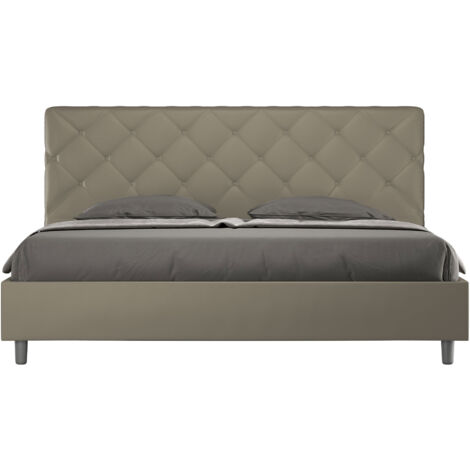 Letto Matrimoniale King size rivestito in Similpelle - PRIYA - Colore: Cappuccino - Dimensione Rete: 180x200 - Tipologia Letto: Con Rete e Contenitore