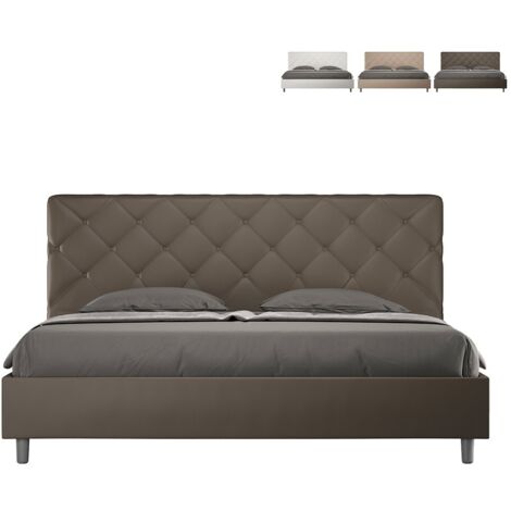 Letto Matrimoniale King size rivestito in Similpelle - PRIYA - Colore: Cappuccino - Tipologia Letto: Con Rete - Dimensione Rete: 180x200