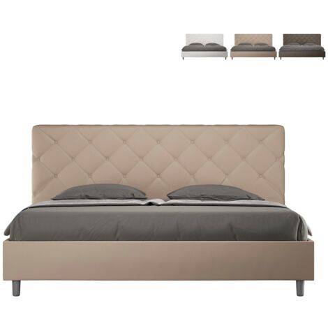 Letto Matrimoniale King size rivestito in Similpelle - PRIYA - Tipologia Letto: Con Rete - Dimensione Rete: 180x200 - Colore: Tortora