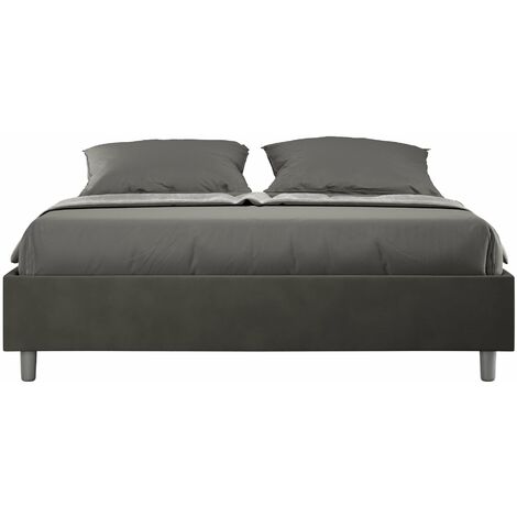 Letto Matrimoniale Large Sommier 180x210 cm con Rete e Contenitore Azelia Grigio