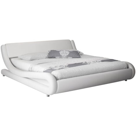 MB MOEBEL Letto matrimoniale Letto con Testiera e Rete Struttura Letto Design Bianco Opaco Llegno ed Ecopelle Modello Alessia Per Materasso 120x190