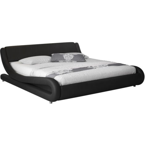 MB MOEBEL Letto matrimoniale Letto con Testiera Letto Design Struttura Letto 2 piazze Rete Doghe Per Materasso 150x190 Nero Opaco Llegno ed Ecopelle Similpelle Modello Alessia