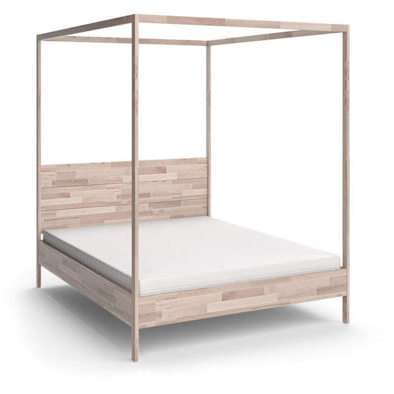 Letto matrimoniale Lotti, Legno naturale, 165 x 210 cm con materasso Vitalispa