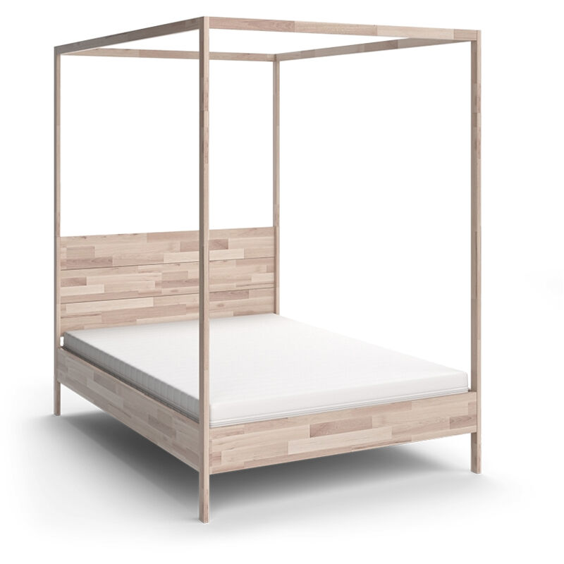 Letto matrimoniale Lotti, Legno naturale, 145 x 210 cm con materasso, Vitalispa