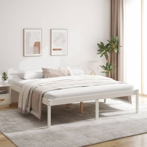 Letto Matrimoniale Moderno ,Giroletto Bianco Legno Massello Pino 180x200 cm 6FT Super King ITD18709
