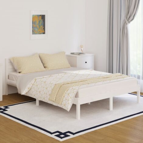 Letto Matrimoniale Moderno ,Giroletto in Legno Massello di Pino 140x200 cm Bianco ITD94856