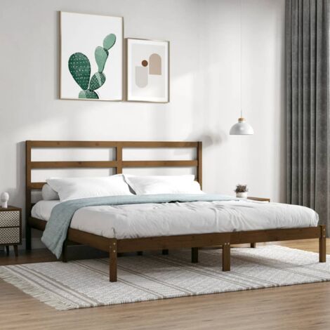 Letto Matrimoniale Moderno ,Giroletto Miele in Legno Massello di Pino 200x200 cm ITD71671