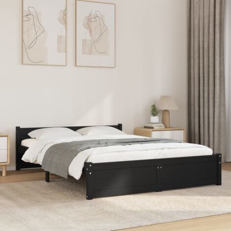 Letto Matrimoniale Moderno ,Giroletto Nero in Legno Massello 140x190 cm ITD47378