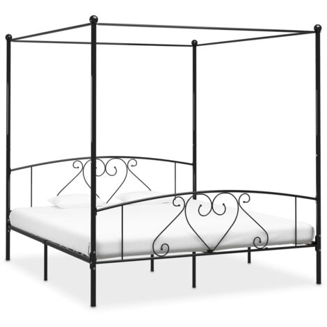 Letto Matrimoniale Moderno ,Letto a Baldacchino Struttura Letto ,Nero in Metallo 200x200 cm ITD52222