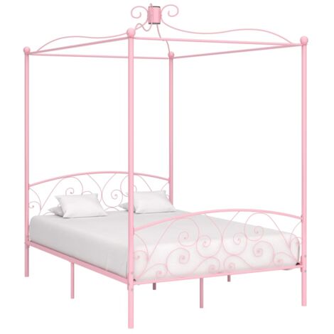 Letto Matrimoniale Moderno ,Letto a Baldacchino Struttura Letto ,Rosa in Metallo 140x200 cm ITD42165