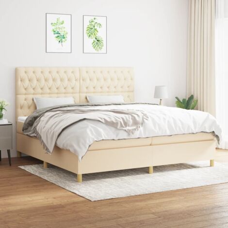 Letto matrimoniale Moderno  Letto a Molle con Materasso  Giroletto Crema 200x200 cm in Tessuto ITD40607