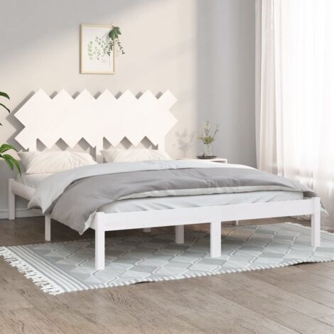 Letto matrimoniale in legno, struttura in pino con gamba centrale, bianco +  naturale, 140x200 cm