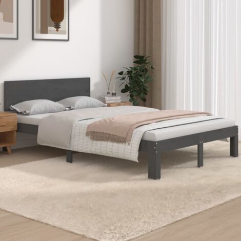Letto Matrimoniale Moderno Struttura Letto Giroletto Grigio in Legno Massello 120x190 cm 4FT Small Double ITD23853 - Grigio