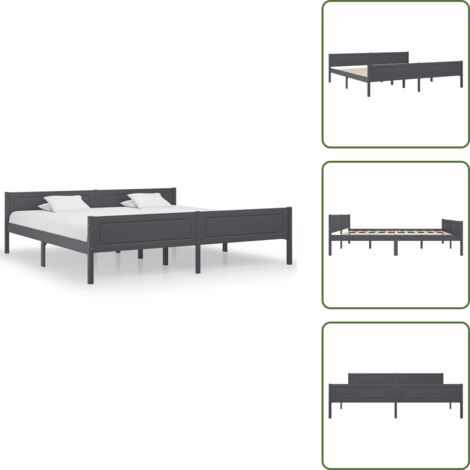 Letto Matrimoniale Moderno Struttura Letto Giroletto Grigio in Legno Massello di Pino 200x200 cm ITD58017