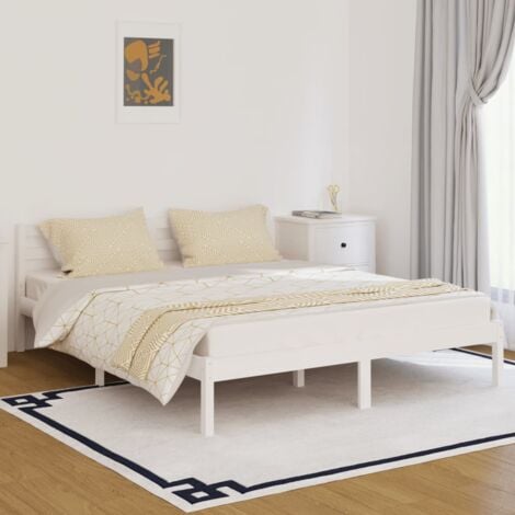 MAISON CHIC Letto Matrimoniale Moderno Struttura Letto Giroletto in Legno Massello di Pino 160x200 cm Bianco ITD28663