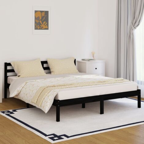 MAISONCHIC Letto Matrimoniale Moderno Struttura Letto Giroletto in Legno Massello di Pino 160x200 cm Nero ITD54623