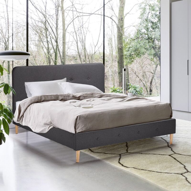 Letto Matrimoniale Nordico tessuto e legno 160x190 Friborg King Colore: Grigio Scuro