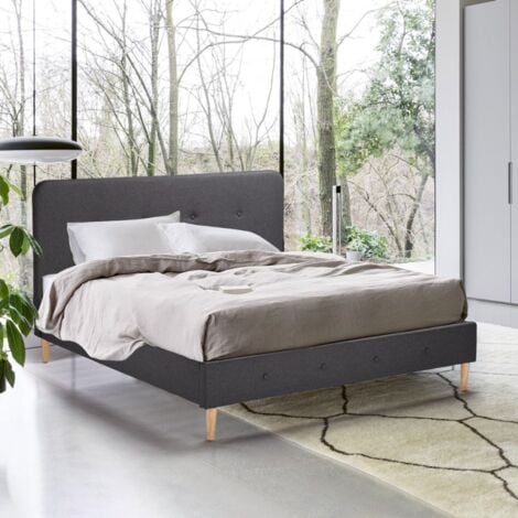 Letto Matrimoniale Nordico tessuto e legno 160x190 Friborg King - Grigio Scuro