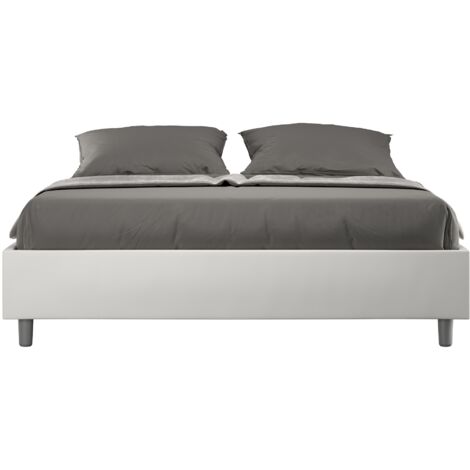 Letto Matrimoniale rivestito in Similpelle - AZELIA - Colore: Bianco - Tipologia Letto: Con Rete e Contenitore - Dimensione Rete: 160x190