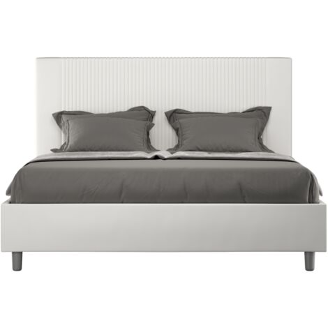 Letto Matrimoniale rivestito in Similpelle - GOYA - Tipologia Letto: Con Rete e Contenitore - Colore: Bianco - Dimensione Rete: 160x190