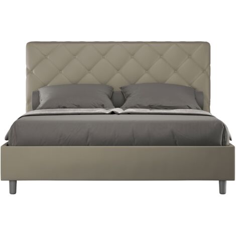 Letto Matrimoniale rivestito in Similpelle - PRIYA - Colore: Cappuccino - Dimensione Rete: 160x190 - Tipologia Letto: Con Rete e Contenitore