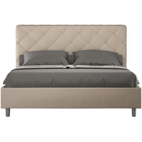Letto Matrimoniale rivestito in Similpelle - PRIYA - Colore: Tortora - Dimensione Rete: 160x190 - Tipologia Letto: Con Rete e Contenitore