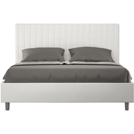 Letto Matrimoniale rivestito in Similpelle - SUNNY - Tipologia Letto: Con Rete e Contenitore - Colore: Bianco - Dimensione Rete: 160x190