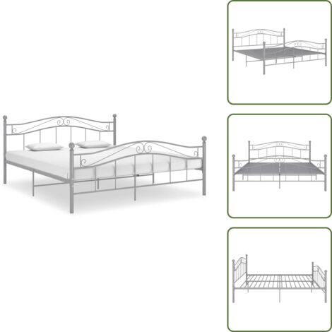 Letto matrimoniale robusto - vidaXL Giroletto Grigio in Metallo 180x200 cm - Letto con doghe